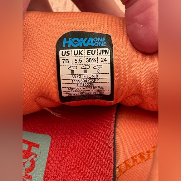 Hoka One One Clifton 8 Running Shoes Size 7 Cantaloupe/Silver Peony Orange Peach - Picture 9 of 11